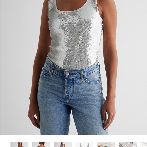 NWT Express Body Contour Sequin Scoop Neck Bodysuit - Picture 2 of 7